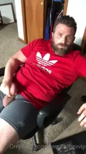 Jerking off in red adidas t shirt