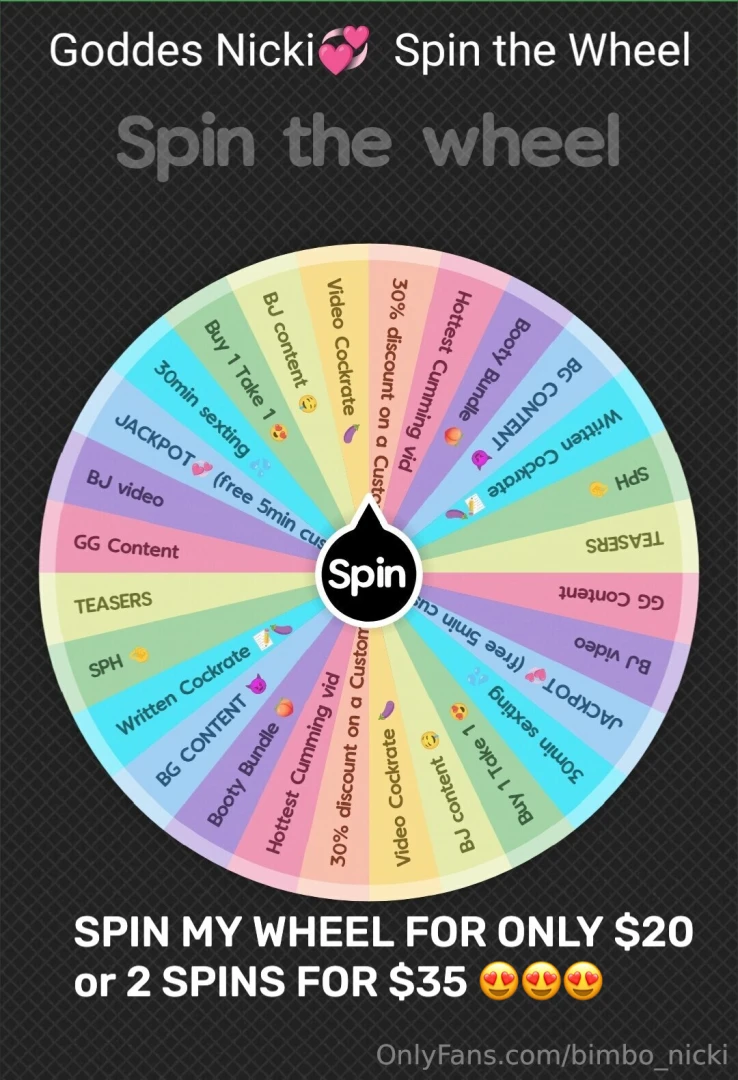 Spin my wheel lets try your luck and spin the wheel baby 20 for 1 spin 