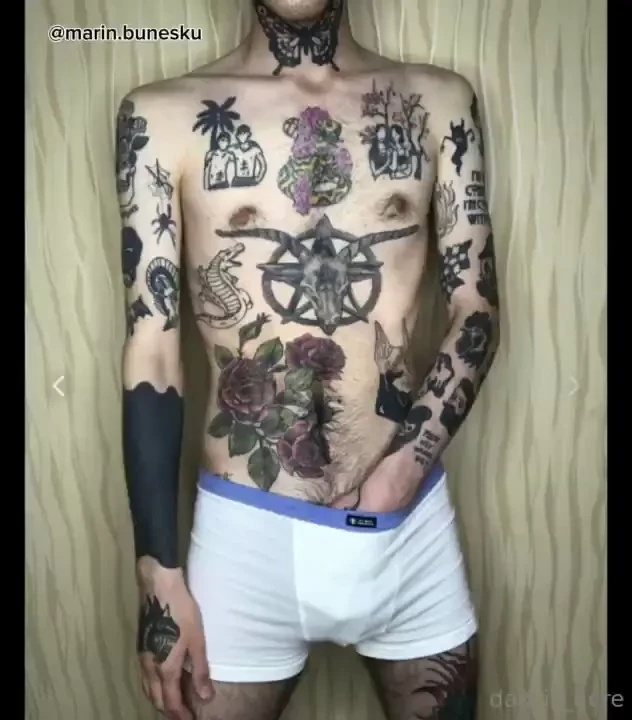 He has a friendly pretty face he has a skinny twink body he is covered 