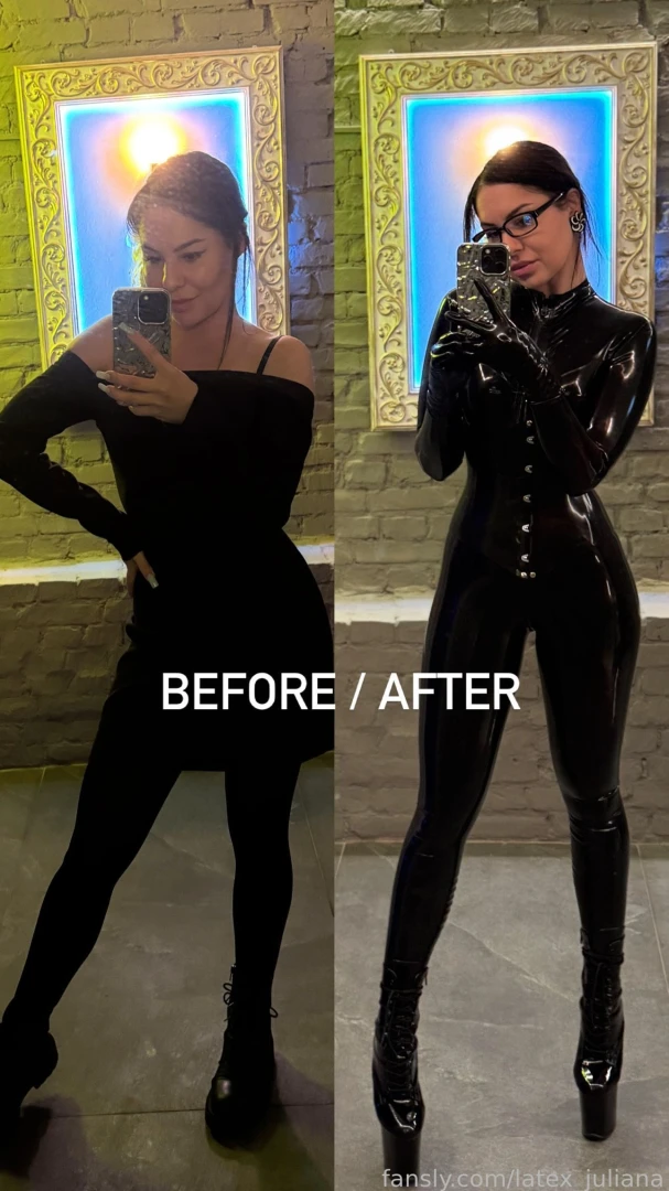 Before vs after latex latex_juliana fyp catsuite rubber latexcatsuite 