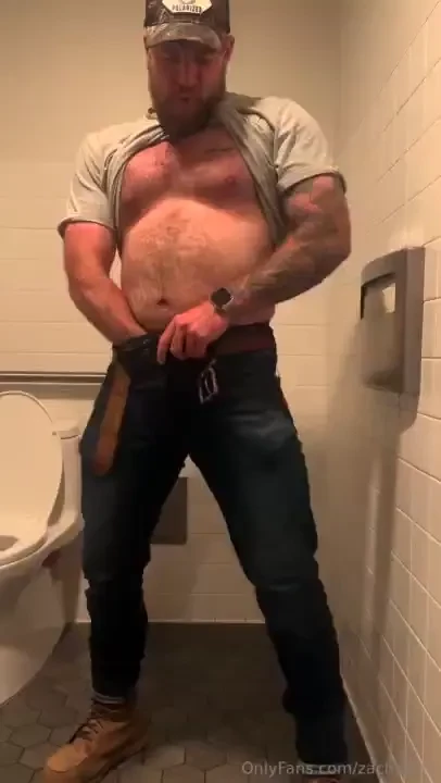 Lunch break at work rubbing a load out onto the bathroom floor 