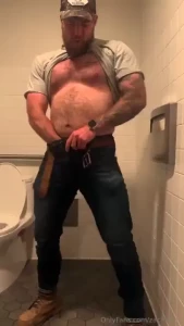 Lunch break at work rubbing a load out onto the bathroom floor