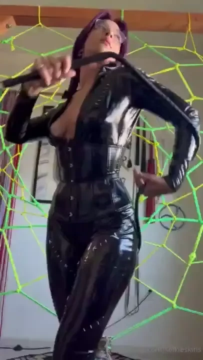 Cat woman off the clock likes to play with her whips and simps 