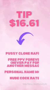 Tip 16 61 to receive the following pussy clone raffle worth 150 free
