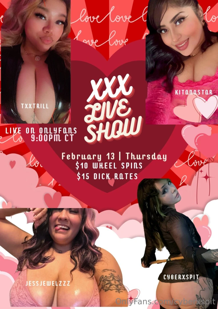 Can we be your valentines cum make sure you watch us on the 13th 9pm 