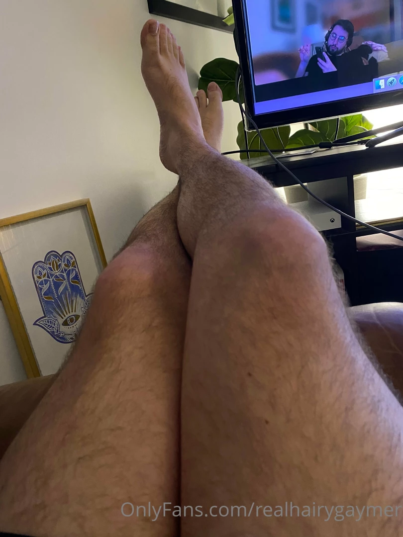 Long hairy legs and me on camera in the back corner 