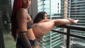 My fat pussy devoured all of her strap