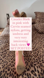 Casadei blade in pink with cervin seamed nylons getting undress and