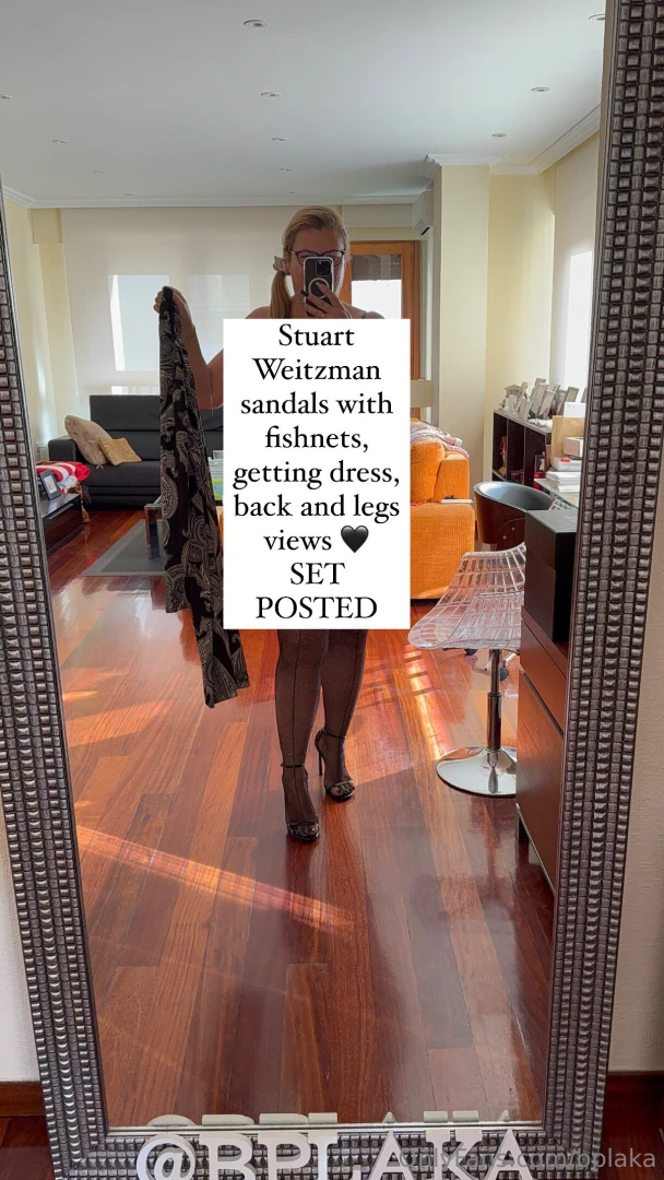 Stuart weitzman sandals with fishnets getting dress back and legs 