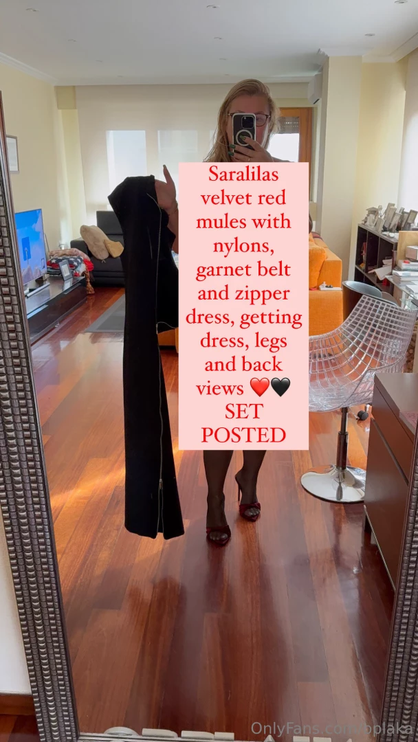 Saralilas velvet red mules with nylons garnet belt and zipper dress 