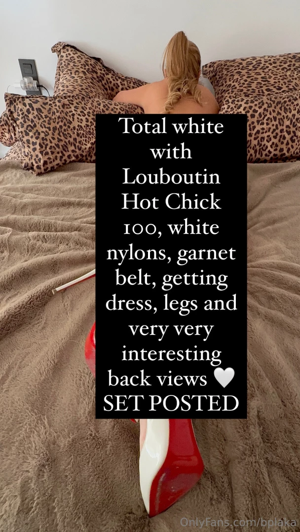 Total white with louboutin hot chick 100 white nylons garnet belt 
