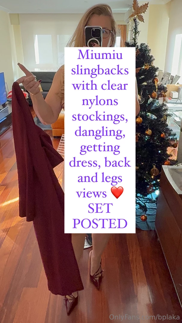 Miumiu slingbacks with clear nylons stockings dangling getting dress 