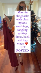 Miumiu slingbacks with clear nylons stockings dangling getting dress