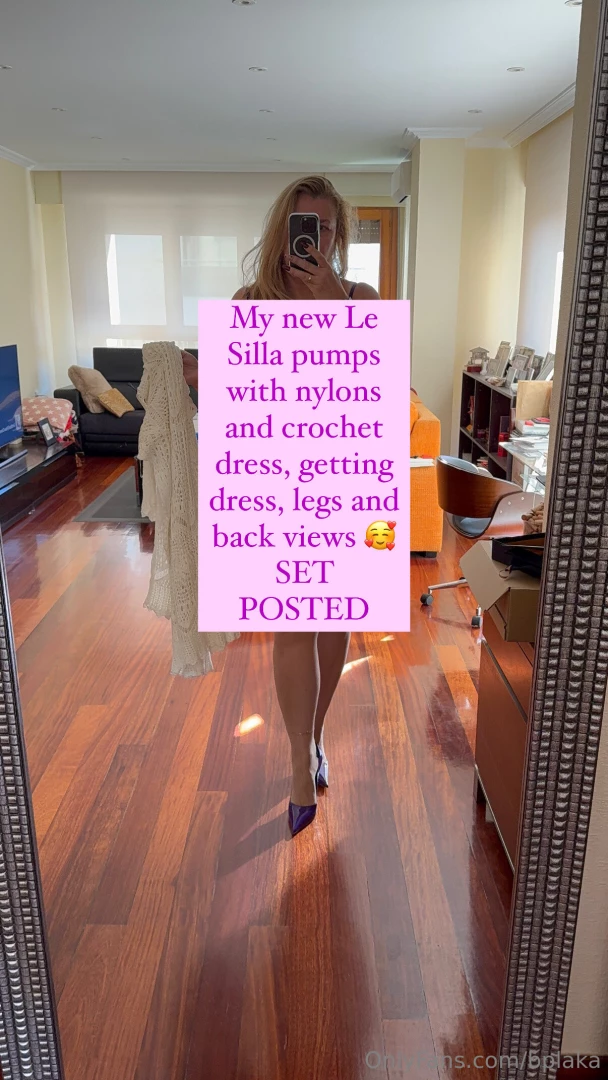 My new le silla pumps with nylons and crochet dress getting dress legs 