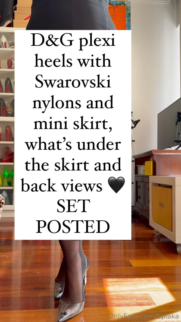 D amp g plexi heels with swarovski nylons and mini skirt what s under 