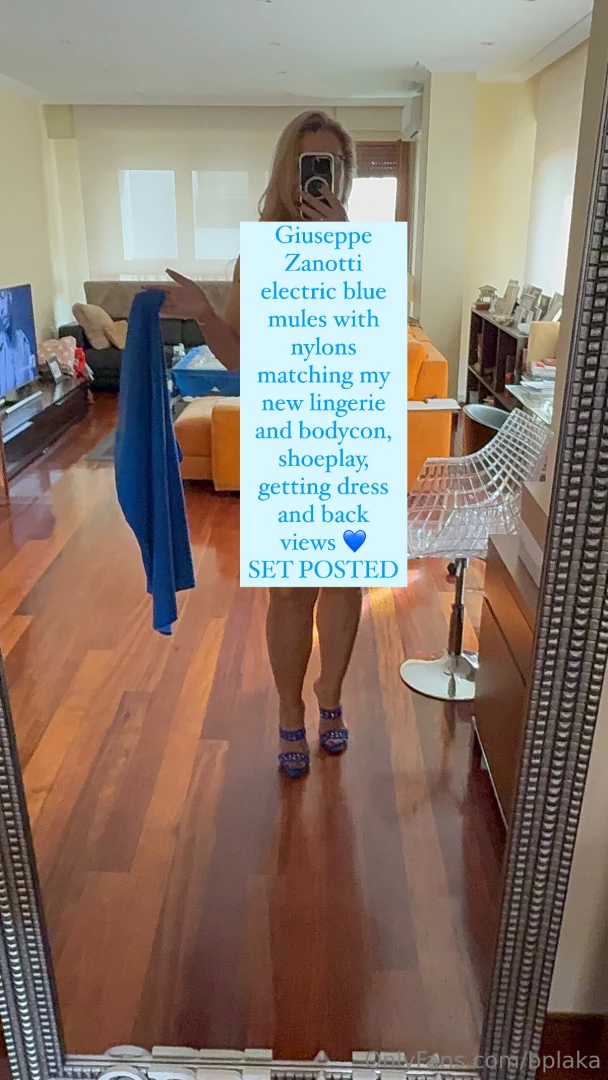Giuseppe zanotti electric blue mules with nylons matching my new 