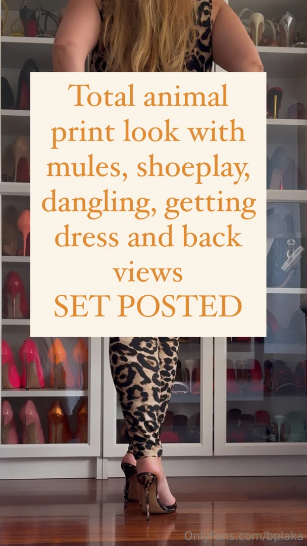 Total animal print look with mules shoeplay dangling getting dress and 