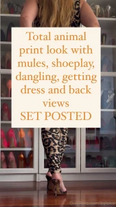 Total animal print look with mules shoeplay dangling getting dress and