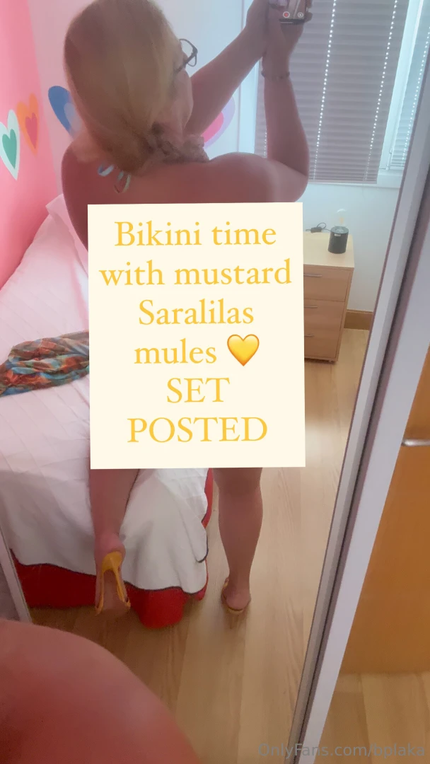 Bikini time with mustard saralilas mules 