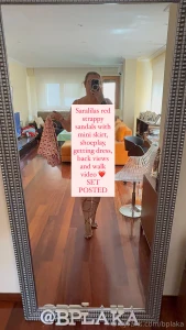 Saralilas red strappy sandals with mini skirt shoeplay getting dress