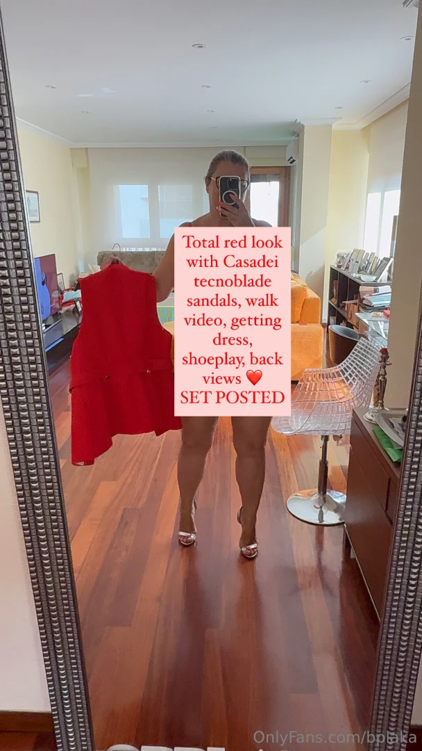 Total red look with casadei tecnoblade sandals walk video getting 