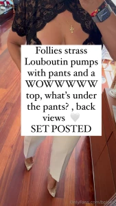 Follies strass louboutin pumps with pants and a wowwwww top what s