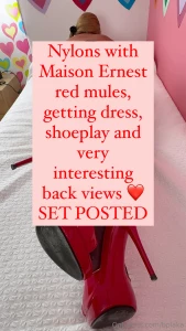 Nylons with maison ernest red mules getting dress shoeplay and very