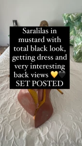 Saralilas in mustard with total black look getting dress and very