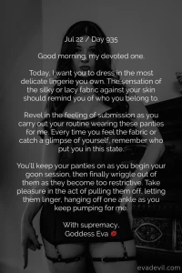 Jul 22 day 934 good morning my devoted one today i want you to dress