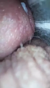 Buried in her panties wedged tight into the tip of the cock that