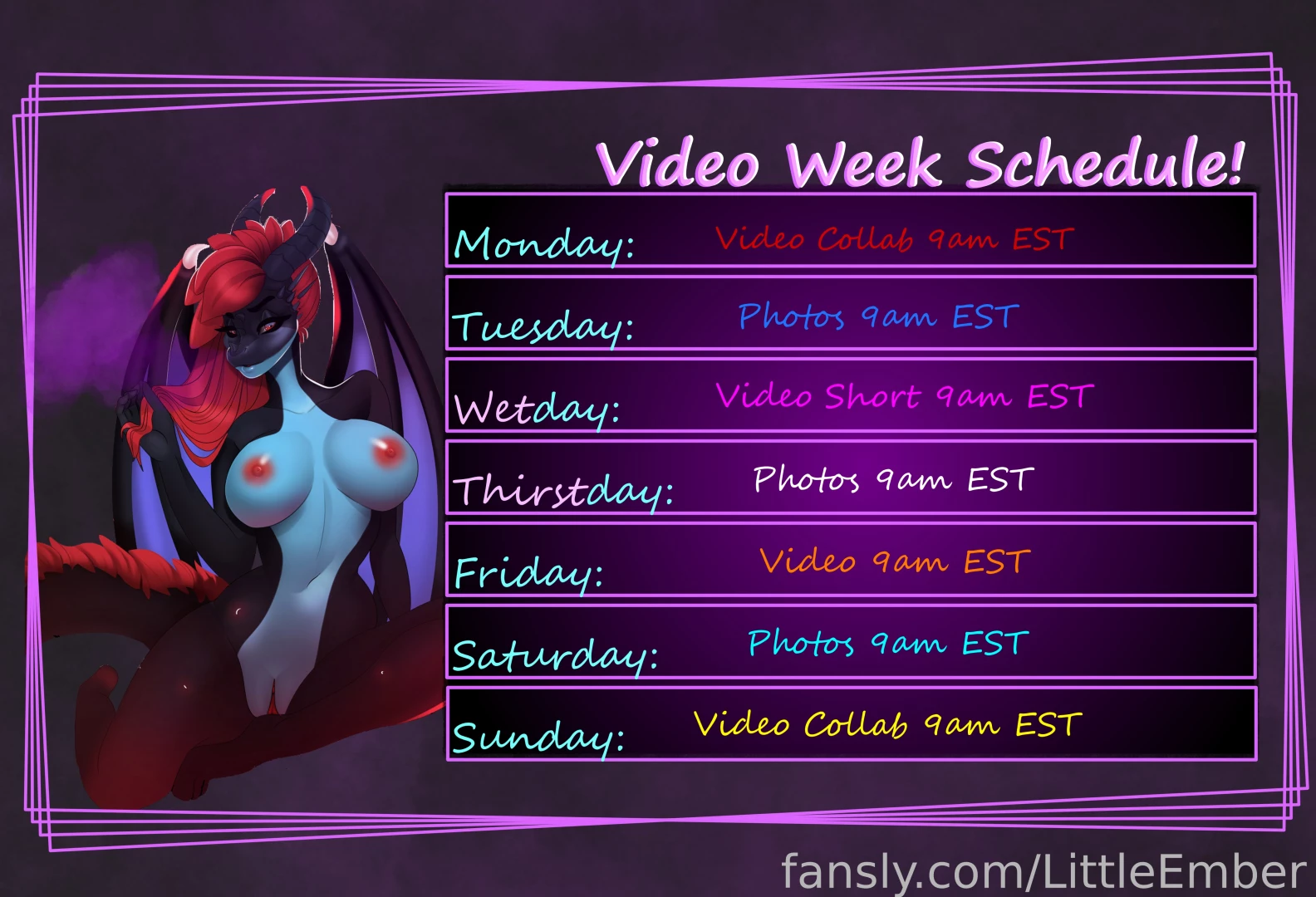 Here is the 2 schedules for next week lt 3 irl lewd streams are subs 