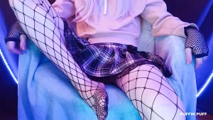 Photo set with a lil feet and playing with a puss toy wearing fishnet part 2