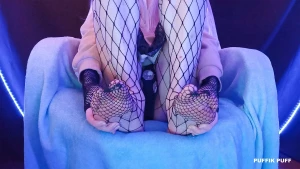 Photo set with a lil feet and playing with a puss toy wearing fishnet part 10