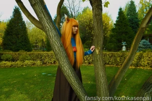 The wise wolf holo comes to people for walk in the park cosplay trans part 1