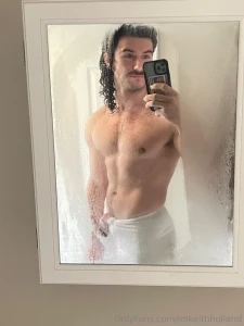 Fresh out of the shower towel barely hanging on