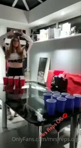 Round 1 of beer pong round 2 and 3 with lots of flashing and a happy