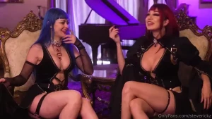 Two horny vampires get their tight pussies plowed by two big cocks