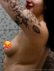 Steamy dripping and just out of the shower but there s one thing