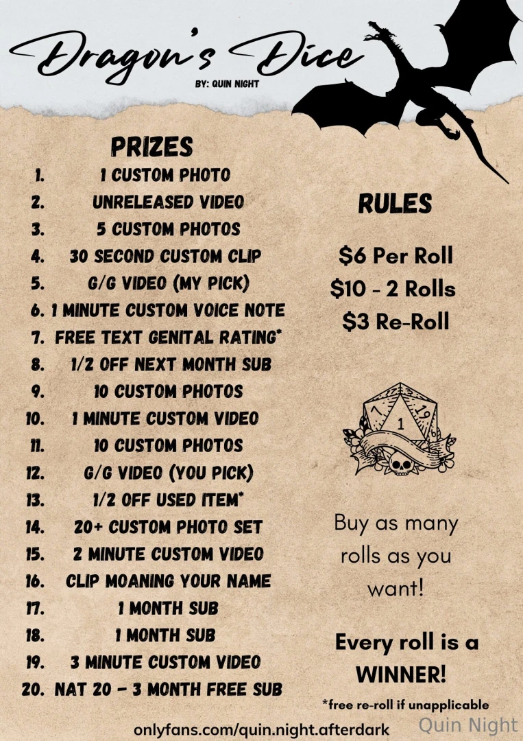 We are gonna be playing dragons dice over on my vip this week quin 