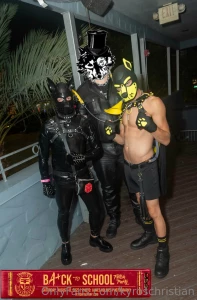 Sporting my yellow pup gear at fetish factory s back to school party