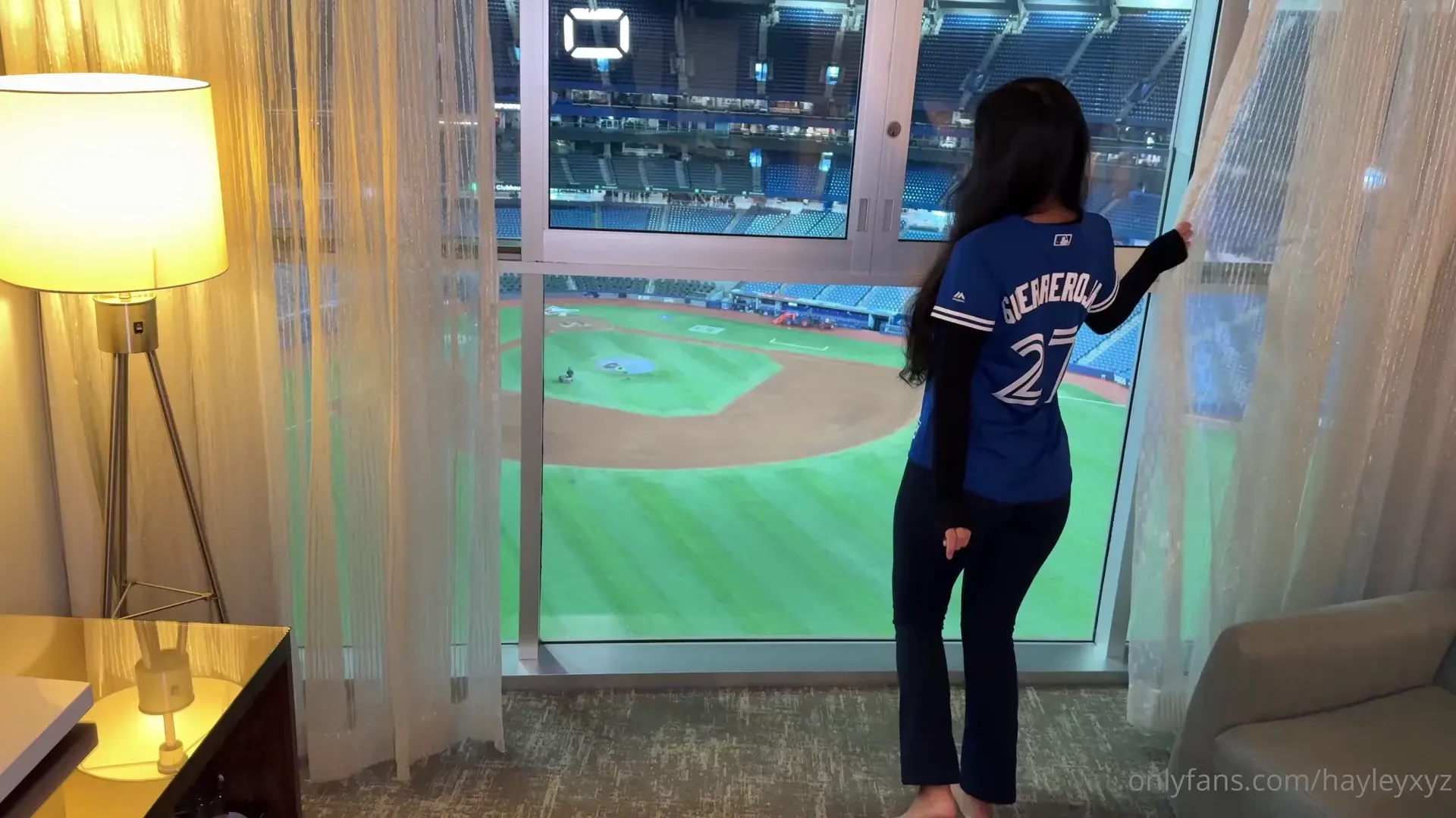Hotel sex in a room overlooking the ballpark 