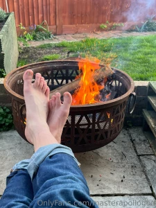 Warming my feet up by the fire pit what are you boys doing today