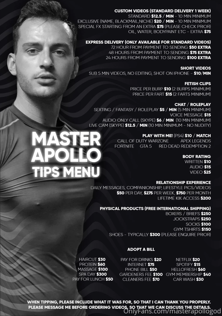 As requested by popular demand here is a tip menu with a list of all 