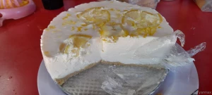 Today my baking mom i have lemon cheesecake apple pie with crumble for