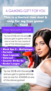 One on one gaming opportunities this is a limited time deal and i