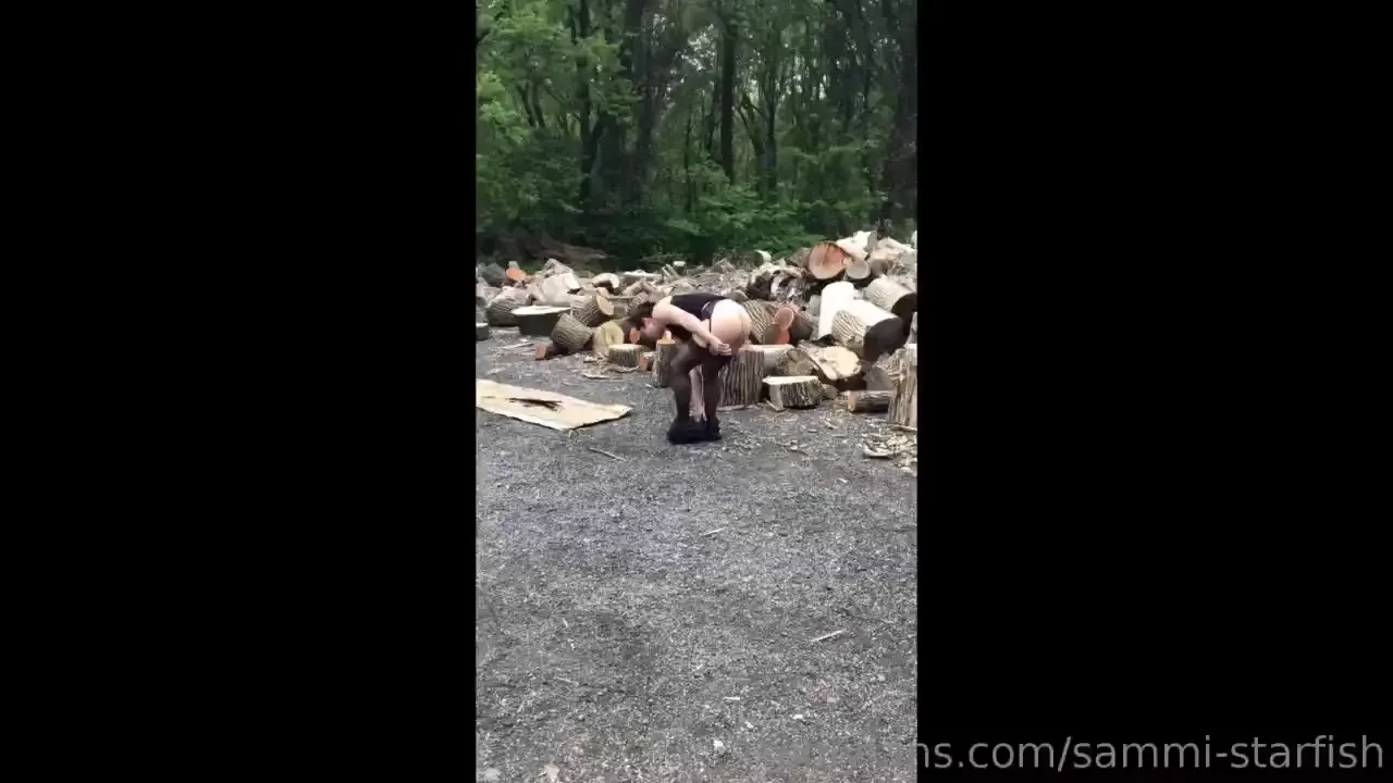 Video bottomless dog walk no panties wearing just a garter and 