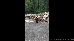 Video bottomless dog walk no panties wearing just a garter and