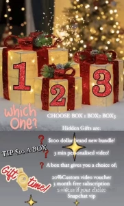 Choose box 1 box 2 or box 3 hidden gifts are 100 dollar brand new