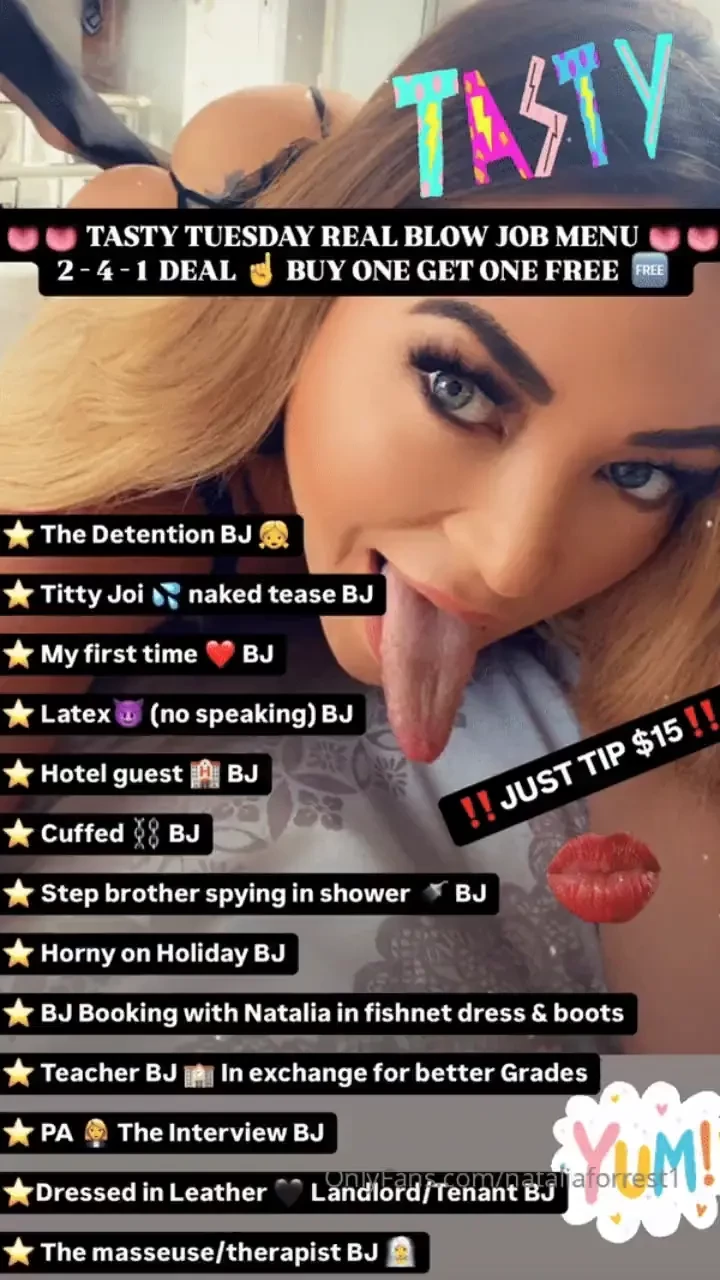 Tasty tuesday real blowjob menu 2-4-1 deal just 15 
