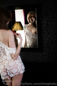 White sheer dress and mirror part - 1 nude tall and slim long hair part 2